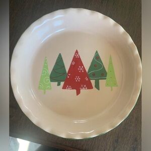 Christmas Tree Pie Pan Cookie Dessert Candy Plate Platter 2” Ceramic Ruffle Rim